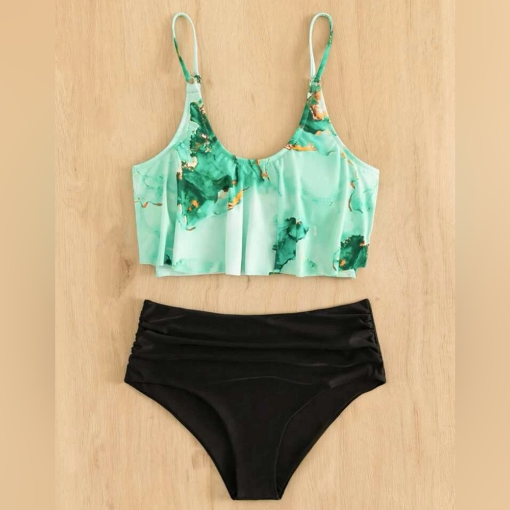 SHEIN marble print tankini
